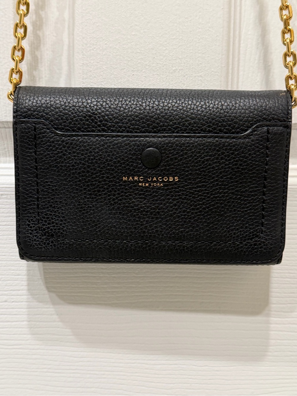 Marc Jacobs Empire City Leather Wallet On Chain Black Gold Crossbody Bag WOC